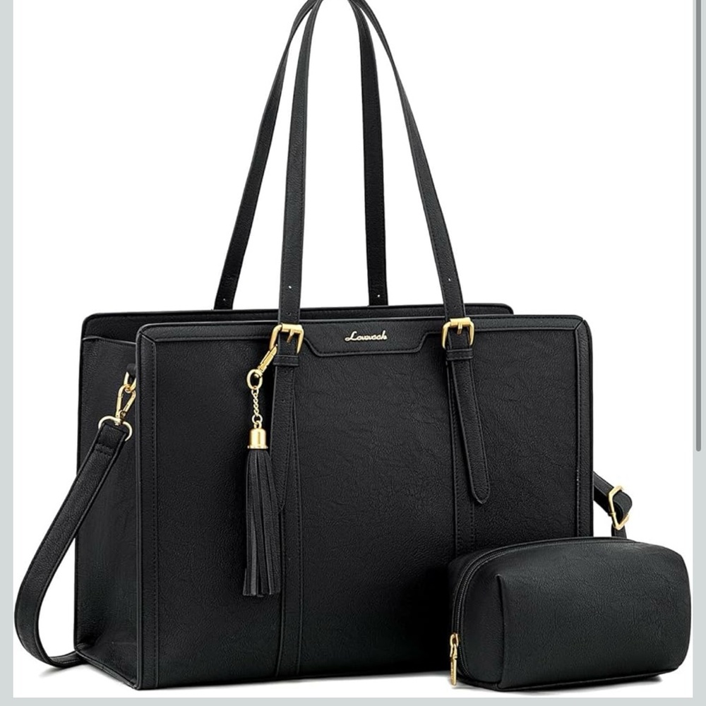 Elegant Black Tote Bag with Pouch